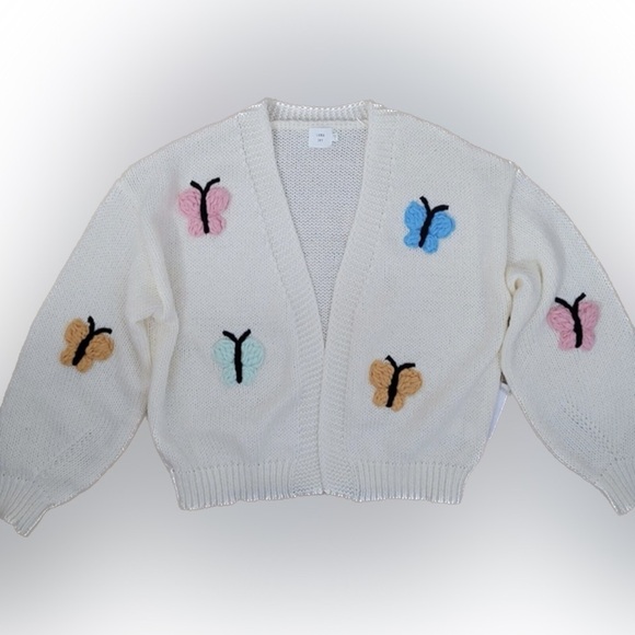 Luna Ivy colorful Butterfly bulky off white cropped Sweater XS NWOT - Picture 1 of 6
